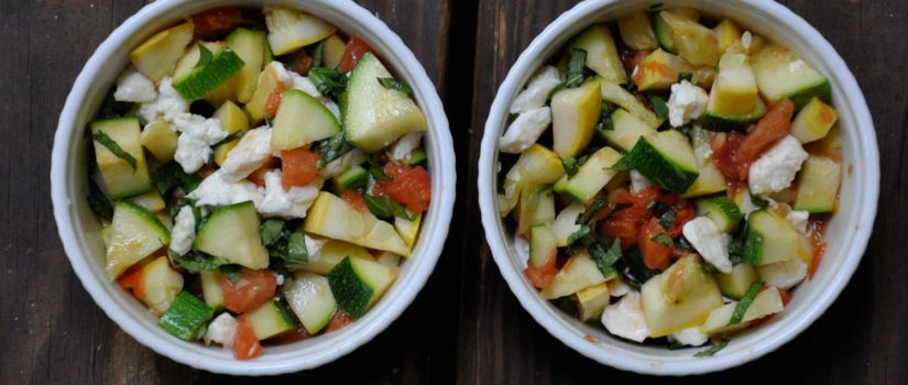 Summer Salad with Fresh Basil and Grilled Veggies summer veggies and basil