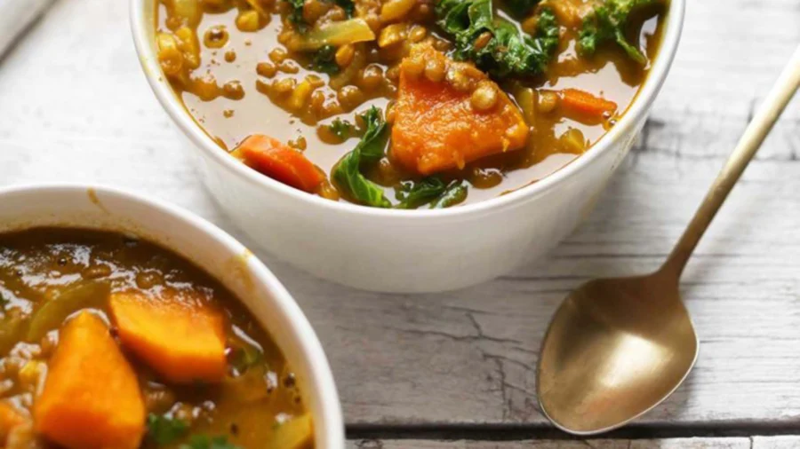CURRIED POTATO LENTIL SOUP